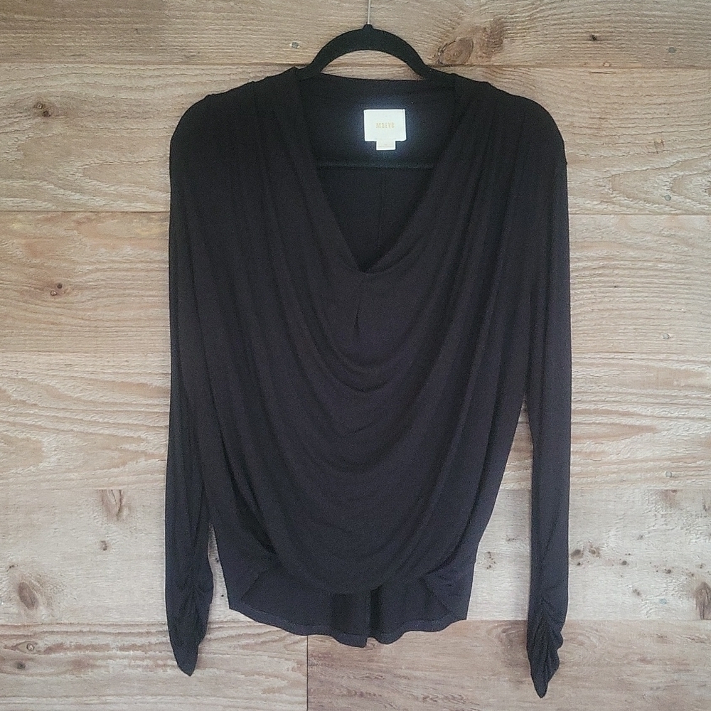 Anthropologie Maeve Black Drapped Neck Top Size XSmall